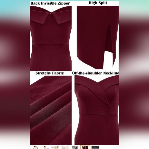 NWT Off The Shoulder Dresses Wedding Guest Cocktail Party Bodycon Split … - Picture 7 of 16